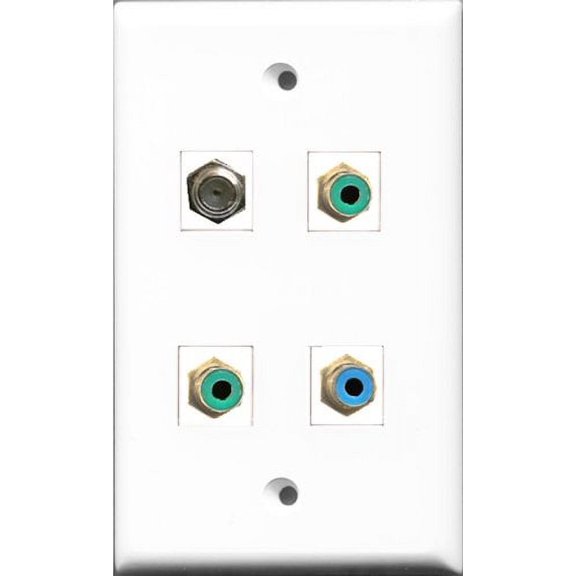RiteAV - 2 Port RCA Green and 1 Port RCA Blue and 1 Port Coax Cable TV- F-Type Wall Plate