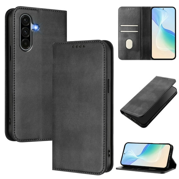 For Samsung Galaxy A36 5G Wallet Phone Case,Retro PU Leather Magnetic Folio Cover with RFID Blocking Card Holder,Flip Folding Kickstand,Anti-fall Shockproof Durable Protective Phone Case,Black