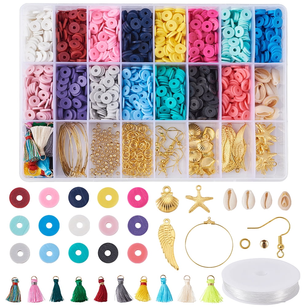 1set Jewelry set Making with Handmade Polymer Clay Heishi Beads Cowrie Shell Beads Alloy Pendants Brass Beads & Earring Findings Elastic Thread Nylon Thread Tassel Mixed color 190x130x36mm