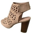 thumbnail image 2 of Trendsup Hush-03 Women's Perforated Block Heel Dressy Sandals Trendy Open Toe Mule BEIGE 6.5, 2 of 4