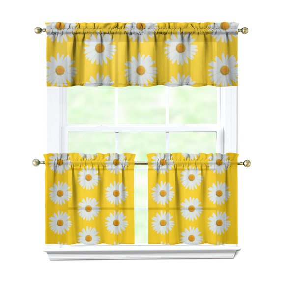 Bohemian Country Curtains 24 Inch - 3 Panel Floral Rustic Set with Vintage Botanicals, Rod Pocket for Farmhouse Kitchen