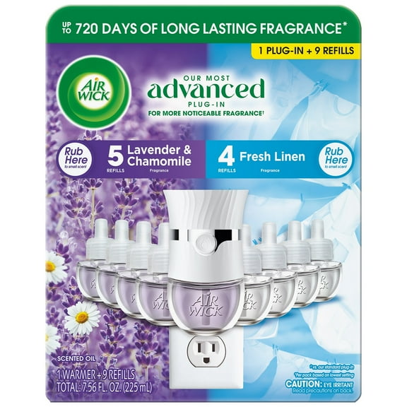 Airwick Essential Oil Air Freshener, 1 Unit   9 Refill (Lavender & Fresh Waters)