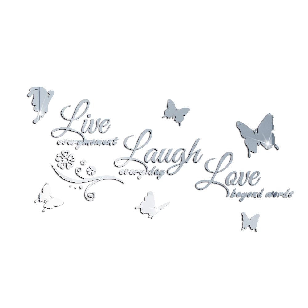 TAWOHI Live Laugh Love Butterfly Flower Wall Art Sticker Acrylic Mirror