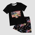 thumbnail image 6 of mgoYE 4th of July Outfit Set Girls Boys 250 Years American Anniversary Outfit Set American Flag Stars Fireworks Graphic Tee Shorts Set(Black,3-4 Years), 6 of 7