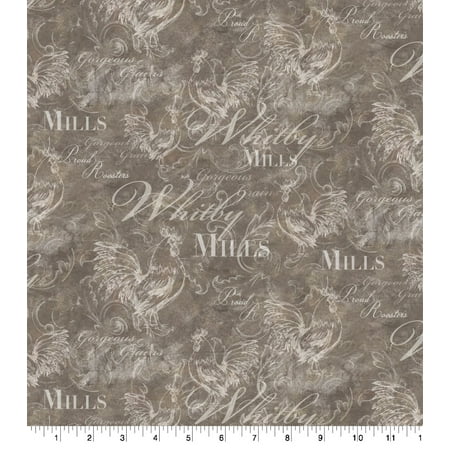 UPC: 0887816368636 | Farmhouse Rooster Script Swirls Fabric