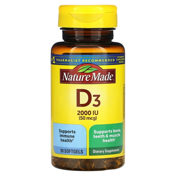 Nature Made Vitamin D3 2000 IU (50 mcg) Softgels, 90 Count
