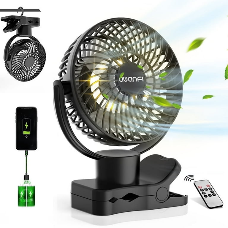 AWANFI 10000mAh Clip-On Desk Fan, 4 Speeds, Remote photo 1