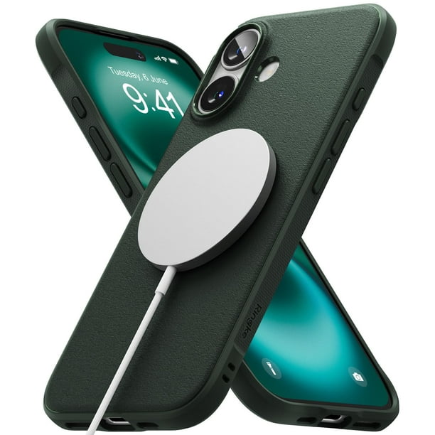 Funda Ringke Onyx compatible con iPhone 16 con MagSafe, color verde oscuro