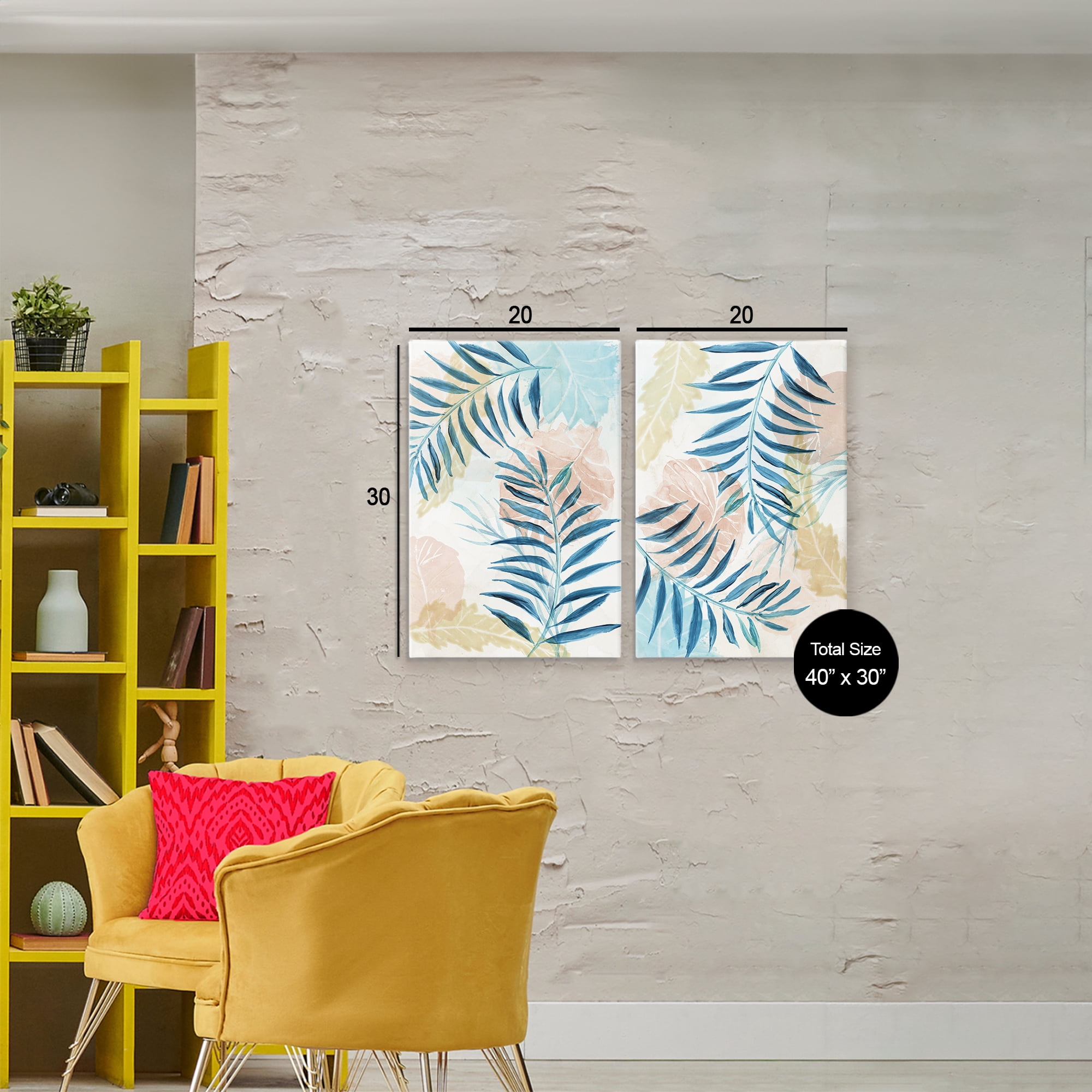Stupell Industries Pastel & Blue Palm Fronds 2 Piece Canvas Wall Art Set, design by Nan