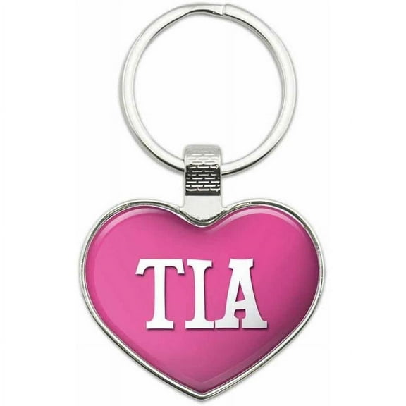Tia - Names Female Metal Heart Keychain Key Chain Ring, Pink