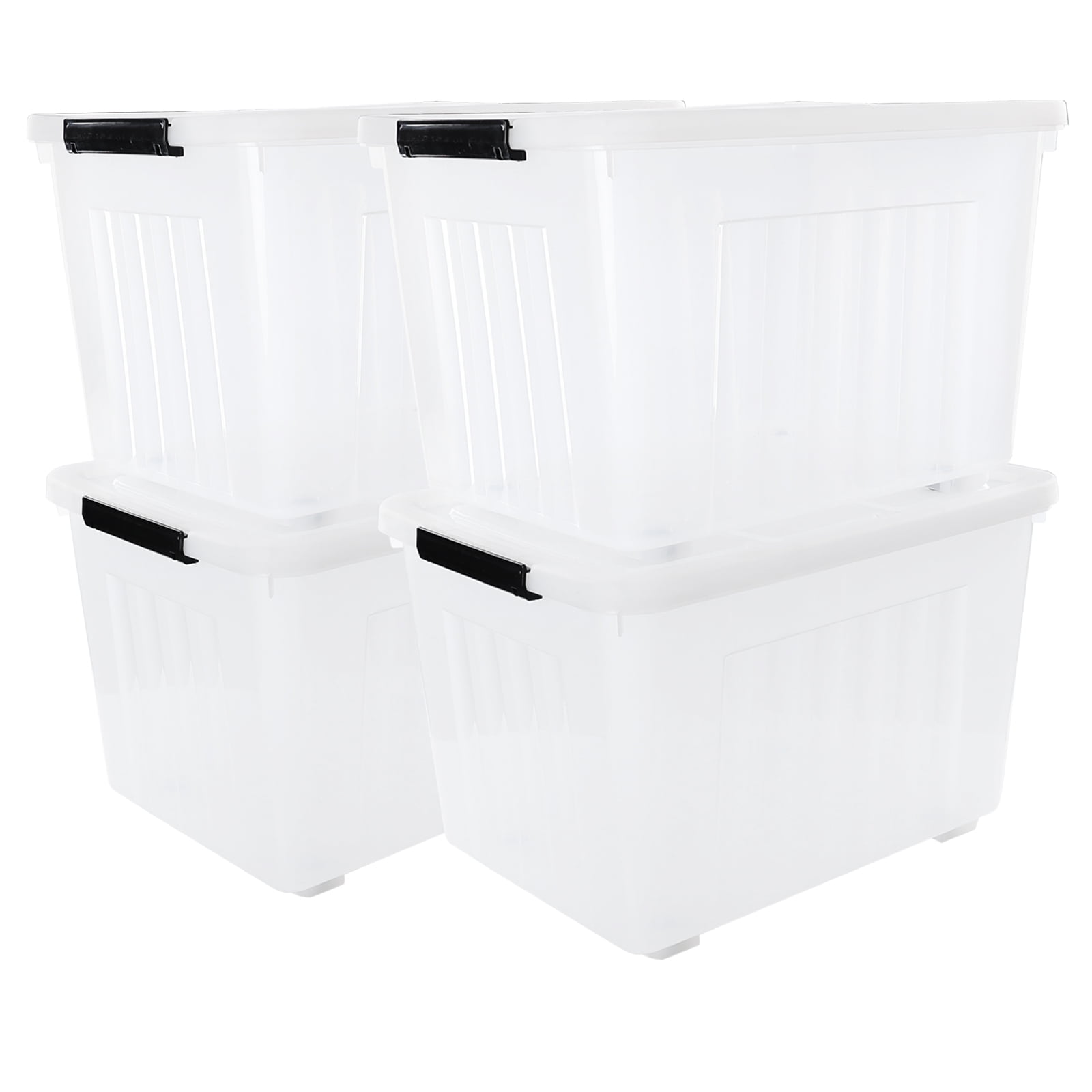 Cand 70 Quart Clear Plastic Storage Box with Wheels, Large Lidded