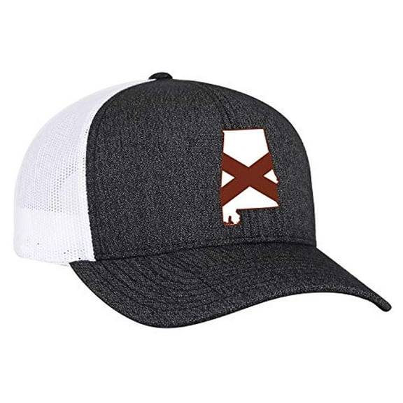 Heritage Pride Alabama State Flag Embroidered Trucker Mesh Snapback Hat-Black Heather-White Mesh