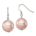 thumbnail image 1 of 925 Sterling Silver Rh-plated 14-15mm Pink Shell Bead Dangle Earrings; for Adults and Teens; for Women and Men, 1 of 1