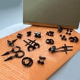 thumbnail image 4 of 15 Pairs Earrings for Men, Black Stainless Steel Earrings Stud Kit for Men Women Fashion Piercing Jewelry Cross Dangle Hoop Earrings Set, 4 of 7
