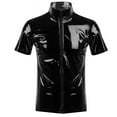 thumbnail image 5 of Men Short Sleeve Leather Shirt, Glossy PVC Leather, Plus Size S-7XL, Full Zipper, Shiny Latex Short Sleeve Coat for Male, 5 of 7