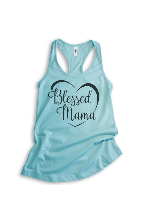 Blessed Mama Tank Top, Ladies Racerback Tank Top, Mom Tank, Religious Mom Tank, Cancun, Large