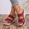 thumbnail image 2 of Rokment Womens Wedges High Heels Dress Slides Sandals Ladies Stylish Simple Denim Cross-Band Platform Chunky Heeled Slip on Summer Casual Height Increasing Dressy Slippers Red Size 9.5, 2 of 7