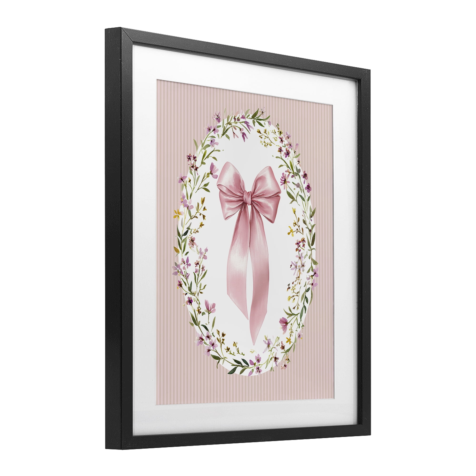 Stupell Industries Ribbon with Oval Florals Black Framed Print Under Glass, design by Christine Simpson Art