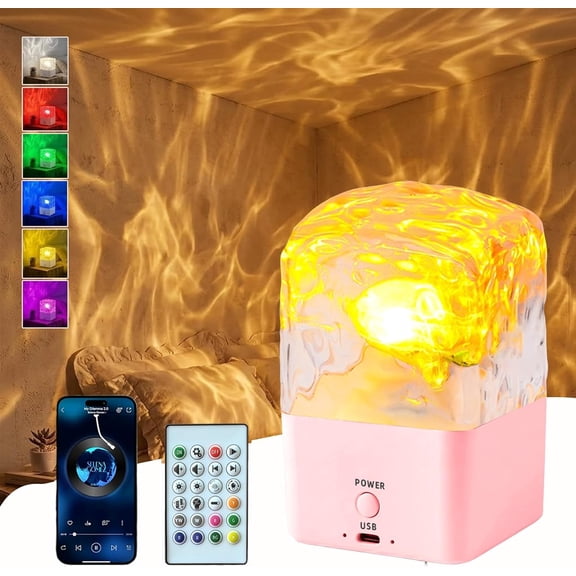 Zengdainm Bluetooth Speaker with Water Ripple Ambient Light, Rhythmic Music Sync Light Effects, Remote Control, Multi-Level Brightness, Stereo Sound, Bluetooth Connection