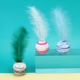 thumbnail image 3 of BESTSKY 2Pcs Cat Ball Toy,Bird-Flight Imitation Cat Enrichment Toys for Indoor Cats,Azure Stripe Gentle Feather Blend Cat Toys Interactive,Color-Mixing1, 3 of 4