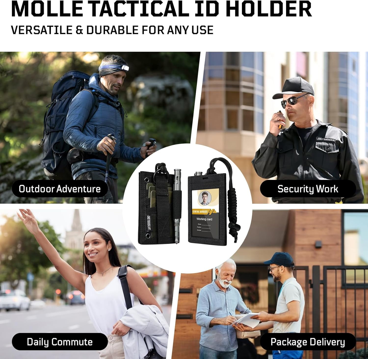Tactical ID Card Holder Hook & Loop Patch Badge Holder Neck Lanyard Key Ring and Credit Card Organizer