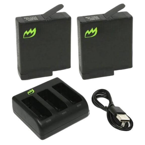 Replacement for GoPro HERO5 Black Battery (2-Pack, 1220mAh) and Triple Charger