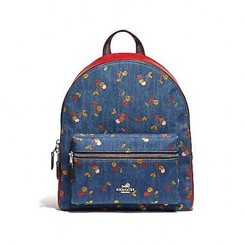 Coach (F35425) Denim Cherry Pattern Red Medium Charlie Backpack Bag -  