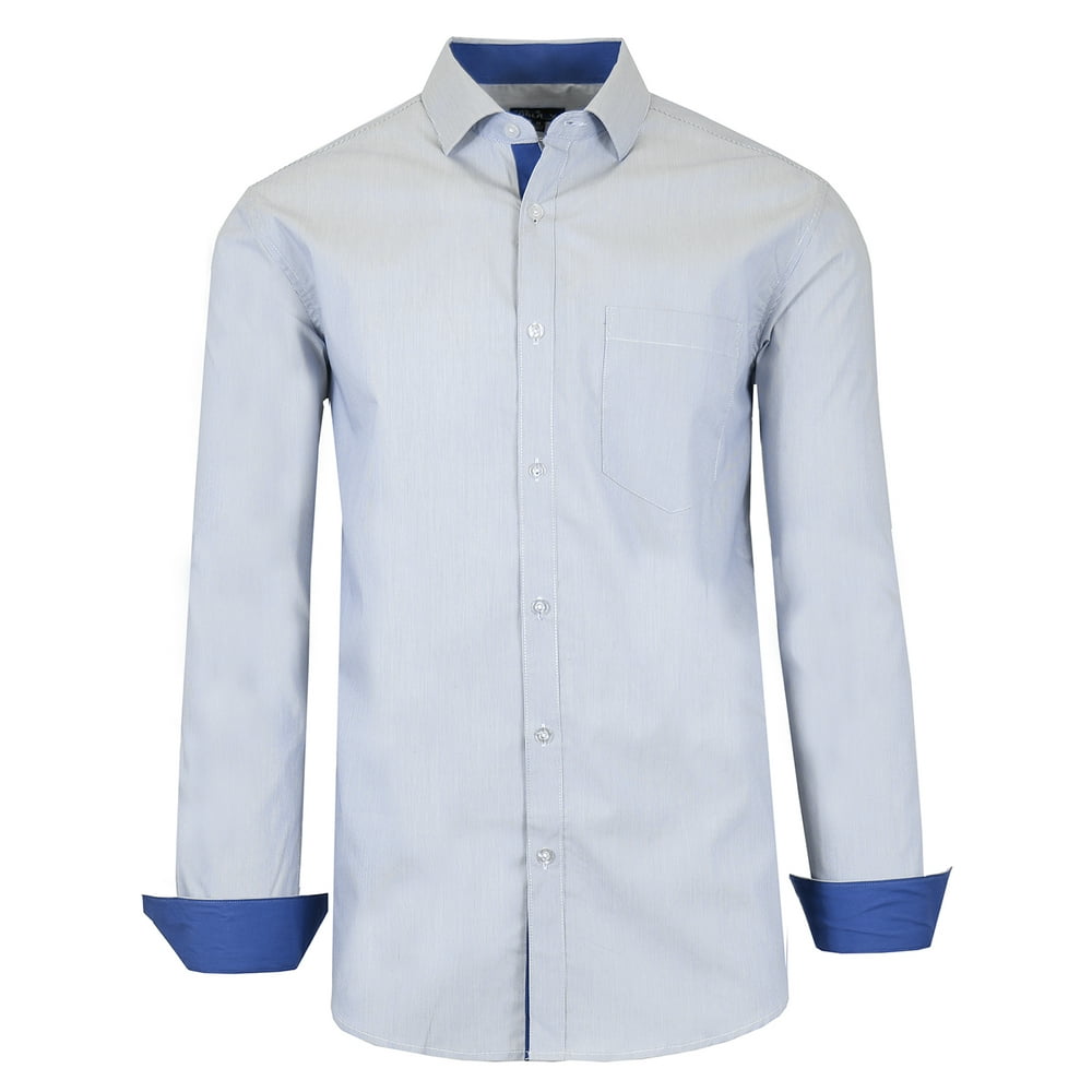 GBH Men's Long Sleeve SlimFit CottonStretch Pinstripe Dress Shirts
