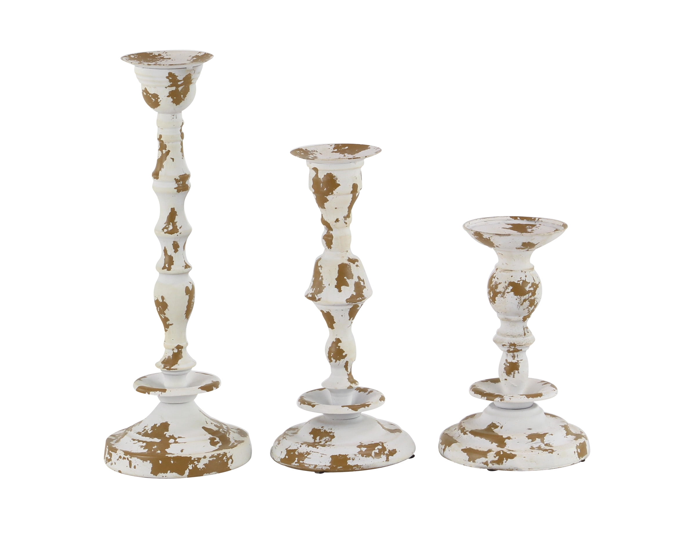 Decmode Rustic 10, 13, And 16 Inch Distressed White And Brown Metal Candle Holder - Set of 3