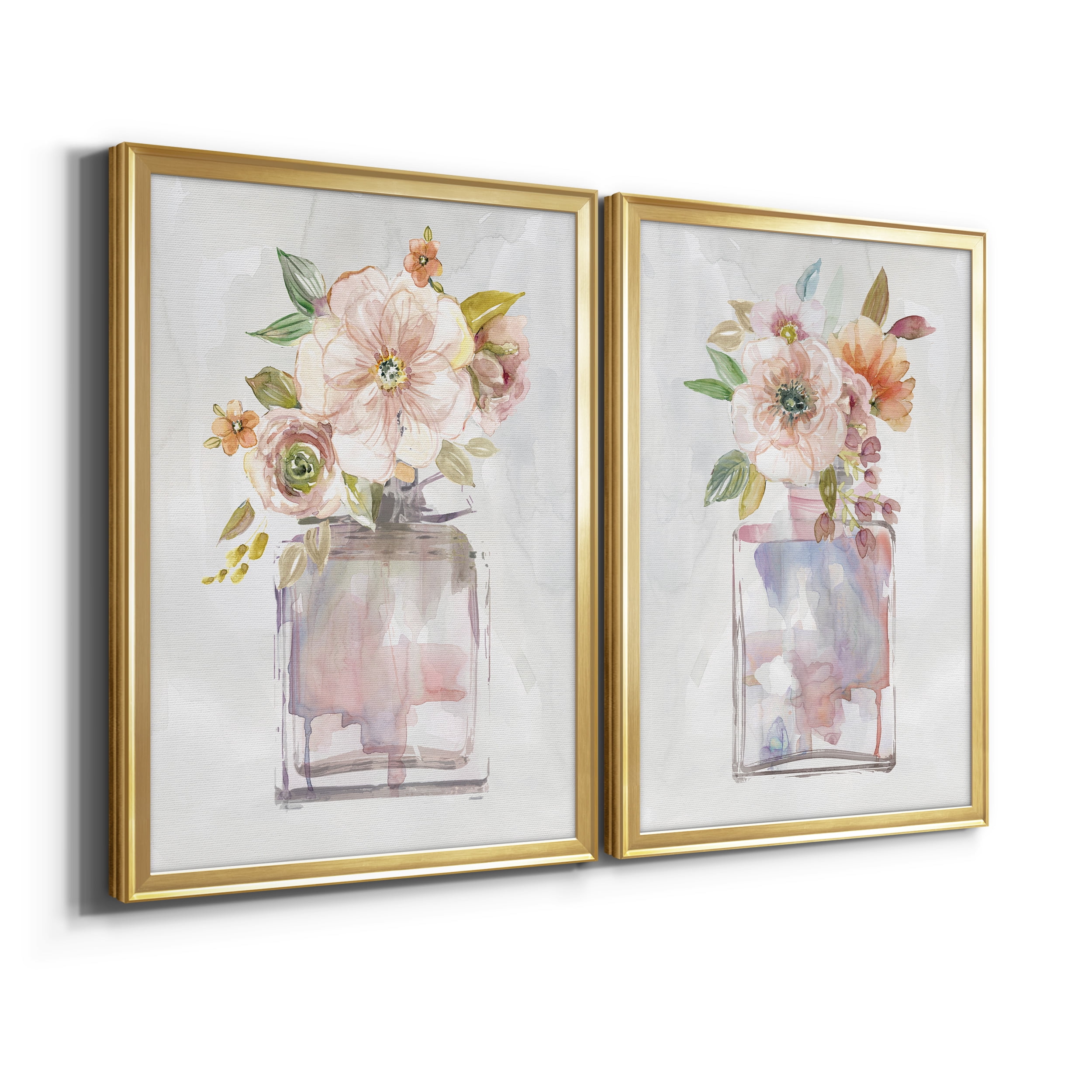 2 Piece Set Mini Bouquet I Premium Framed Canvas - Ready to Hang - 18.5 x 24.5 Each - Gold Frame