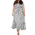 thumbnail image 6 of LWavelet Women's Plus Size Bohemian Patchwork Maxi Dress Short Sleeve Tie Waist Casual Ethnic Dress with Pockets Blue 2XL, 6 of 7