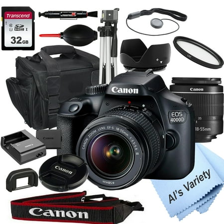 Canon EOS 4000D DSLR Camera with 18-55mm f/3.5-5.6 Zoom Lens + 32GB Card, Tripod, Case, and More (18pc Bundle)