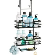 Consumest 3-Tier Hanging Shower Caddy Over the Door, Large Capacity Hanging Shower Organizer With Double Soap Holder & 8 Hooks Stainless Steel No Drilling Over Door Shower Shelf for Bathroom, Black