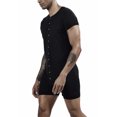 thumbnail image 3 of Men’s One Piece Sleepwear Knitted Fitted Nightshirt Oneise Henley Jumpsuit Button Down Bodysuit Pajamas Underwear Overalls Outfits Black XX-Large, 3 of 5