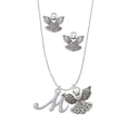 thumbnail image 1 of Delight Jewelry Silvertone Small Gelato Script Initial - M - Silver tone Guardian Angel Charm Necklace and Stud Earrings, 1 of 4