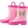 thumbnail image 2 of Puddle Jump Puddle Play Girls Pink Butterfly Polka-Dot Rain Boots (Toddler / Little Kids), 2 of 6