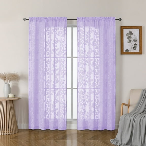 OVZME Darla Lavender Sheer Curtains 72 Inches Long 2 Panels Set, Light Filtering Jacquard Curtains for Living Room Bedroom, Balance Light & Privacy Curtains for Sliding Glass Doors, 42Wx72L Inch