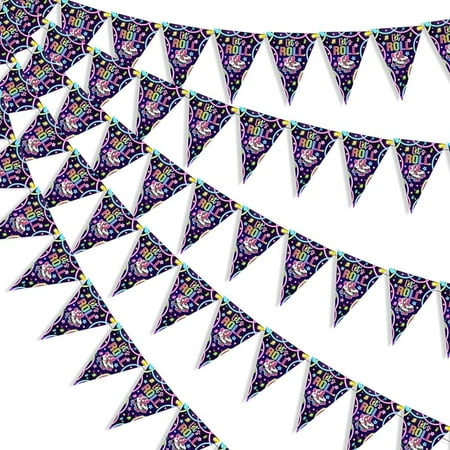 Kreatwow Roller Skating Birthday Party Decorations Black Purple Roller Skating Pennant Banner Roller Skating Party Garland Let's Roll Hanging Decor 80s 90s Retro Hip Hop Party Supply for Girls' Party