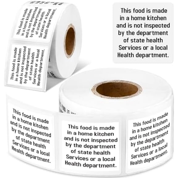 500 Count Cottage Food Law Labels Stickers Made in a Home Kitchen Decal 1.5 Square Food Stickers Thermal Printed Labels for Home Kitchen Bakery Bread Sourdough