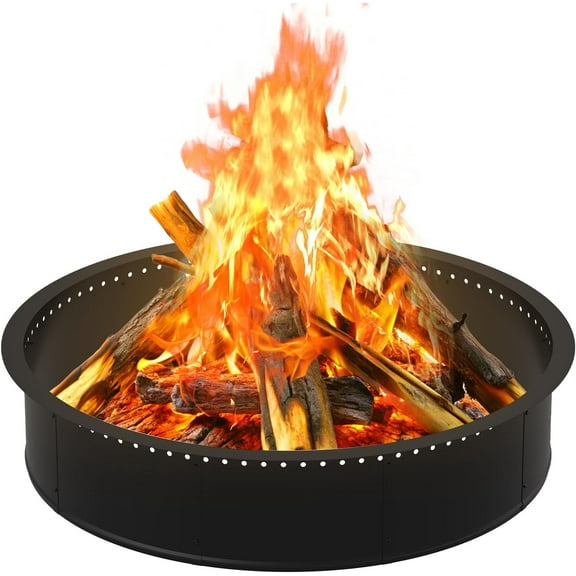 Smokeless Fire Pit Ring Outdoor, 45 Inch Outer 42 Inch Inner Round Wood Burning Firepit Accessories, DIY Metal Steel Liner Insert for Bonfire Outside Camping Above or In Ground