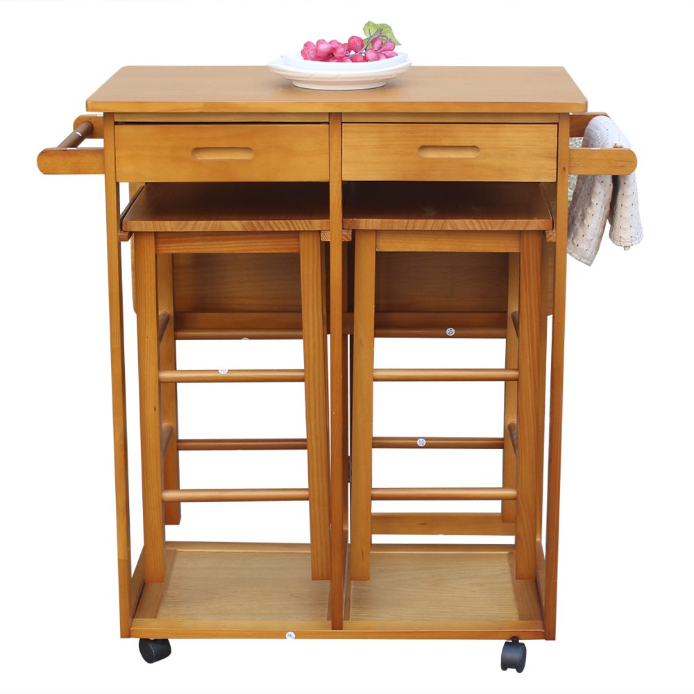 Clearance Kitchen Islands With Storage Rolling Kitchen Cart Folding Dining Table Cart With 2 Stools Drawers Portable Drop Leaf Dining Table Set For Dining Room Hotel Patio Brown W4235 Walmart Com