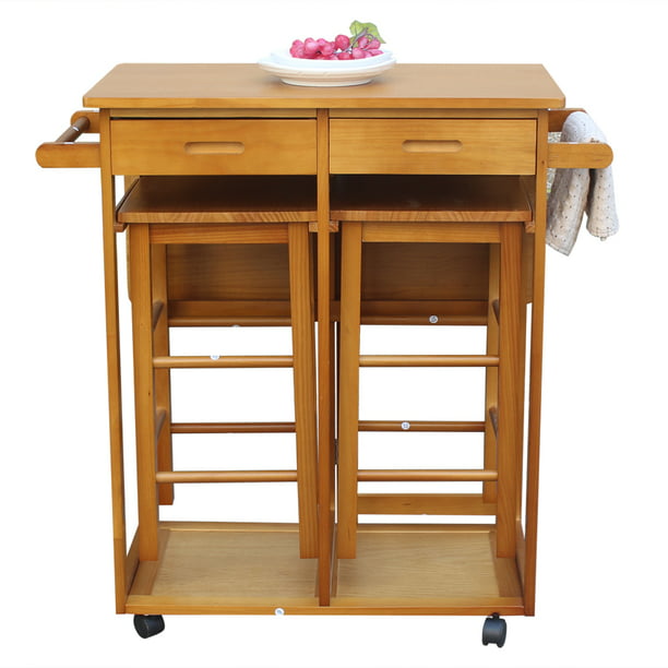 Folding Kitchen Island Trolley Cart, Portable Kitchen Island With Seating And Storage