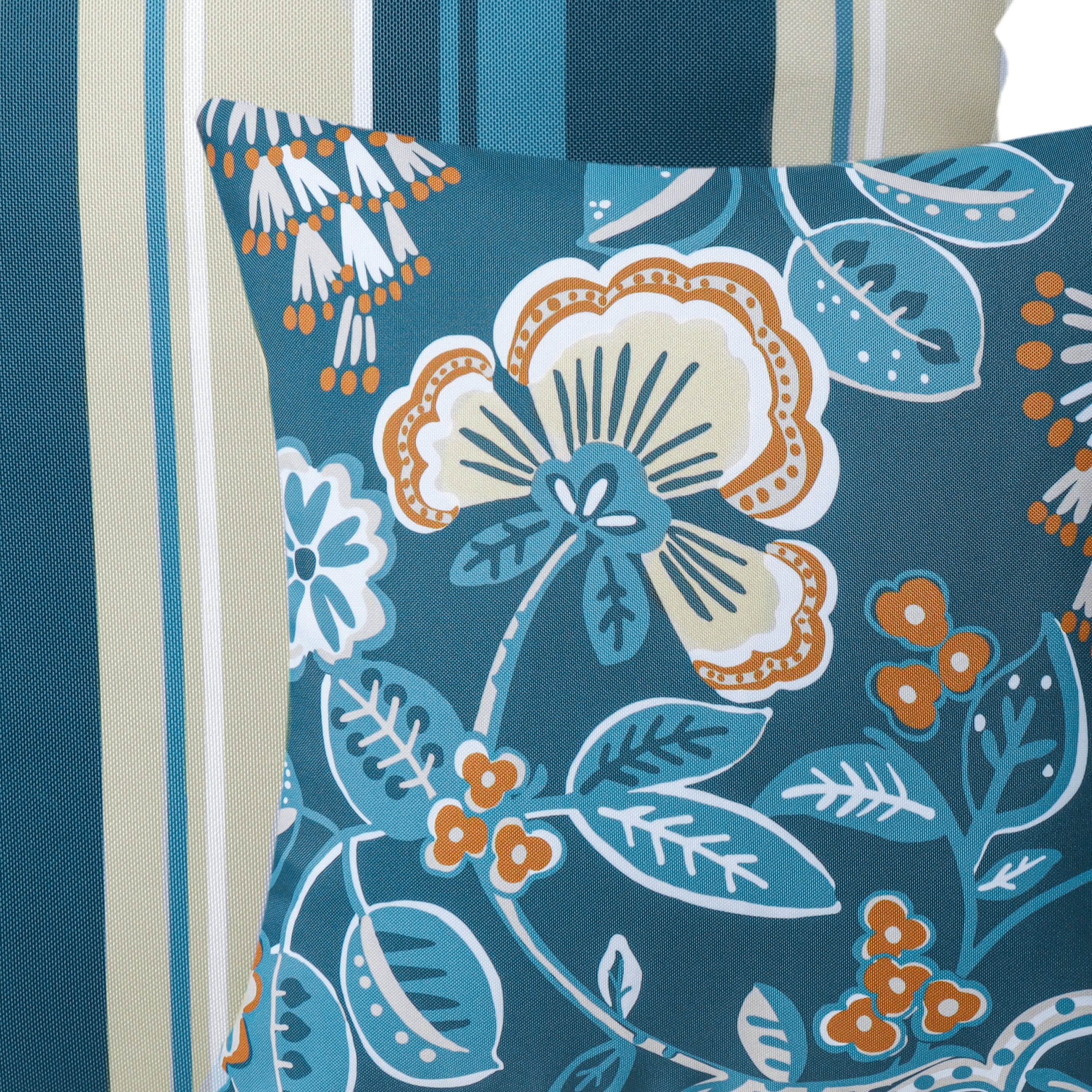 Outdoor Floral Printed Decorative Waterproof Throw Pillow for Patio Garden, Dark Blue 20x20 Inch, Pack of 2