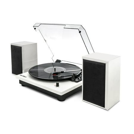 Victrola Montauk Bluetooth Record Player with 3 speed Turntable and Bookshelf Speakers - White