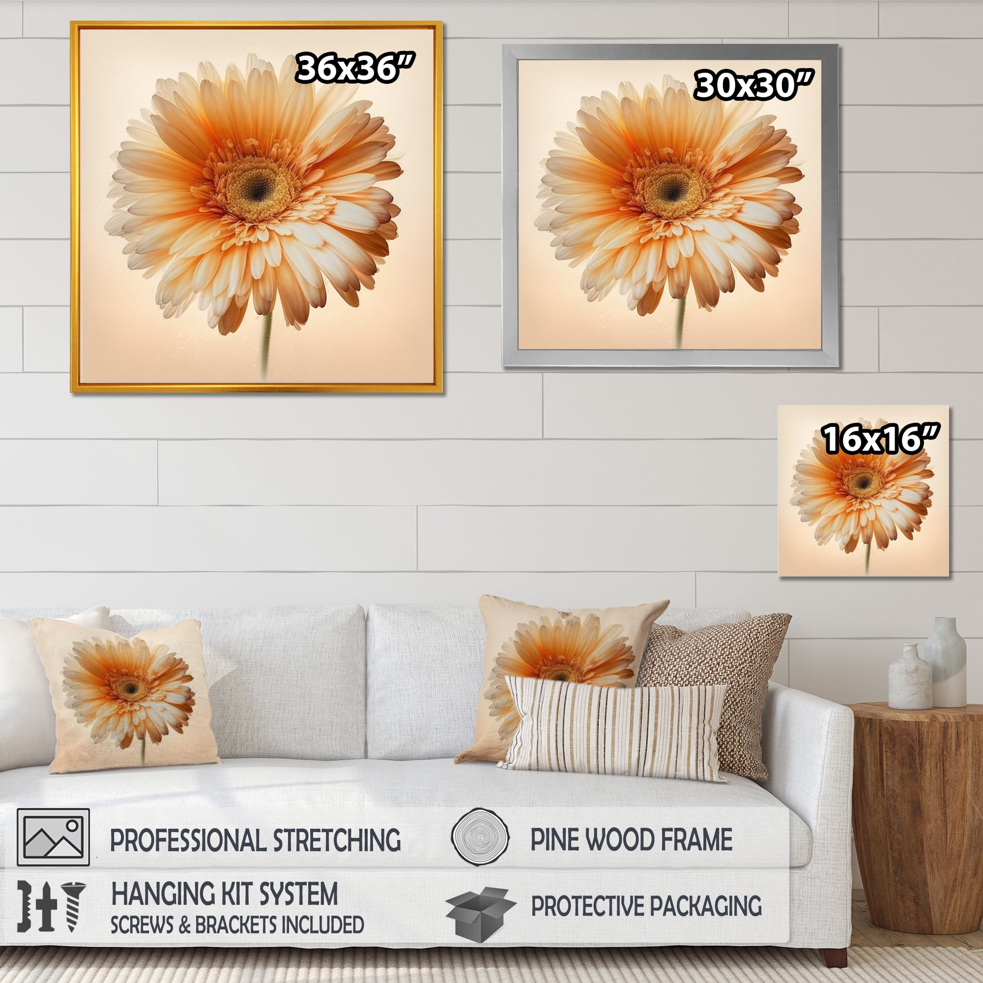Designart Orange Gerbera Flower V Canvas Wall Art