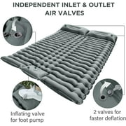Double Camping Sleeping Pad, Inflatable Camping Pad with Foot Press, Ultralight 2-Person Camping Mat with Pillow for Camping, Hiking, Traveling, Backpacking, Tent-Grey