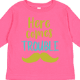 thumbnail image 4 of Inktastic Here Comes Trouble, Mustache, Moustache Boys or Girls Long Sleeve Toddler T-Shirt, 4 of 5