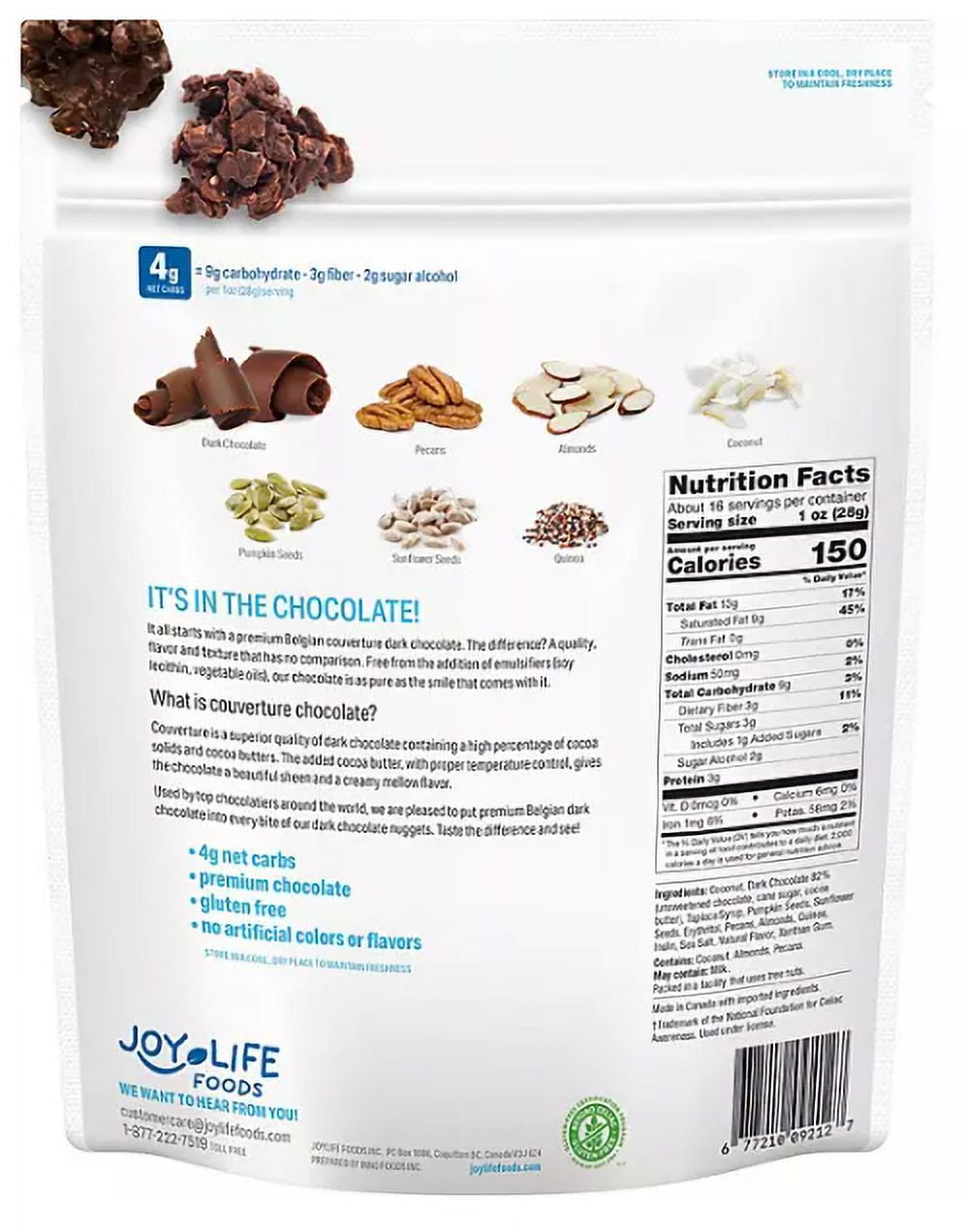 Joy Life Foods Dark Chocolate Keto Cluster 16 oz