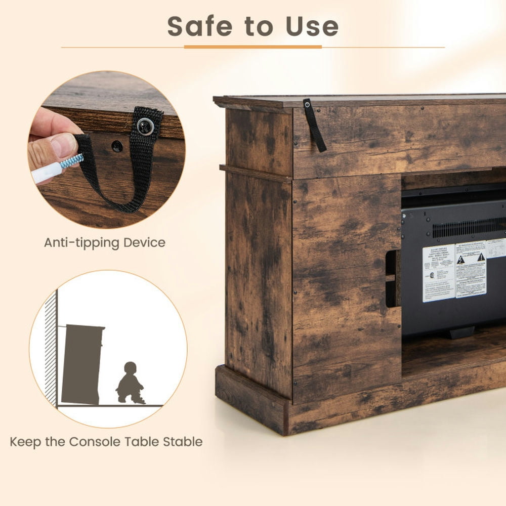Finihen TV Stand, Entertainment Center, Fireplace TV Stand for TVs Up to 65 Inch with Side Cabinets and Remote Control, for Living Room, Brown