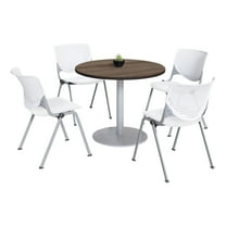 KFI Studios Mode Round 3' Dining Table Set, Studio Teak, 4 White KOOL Chairs